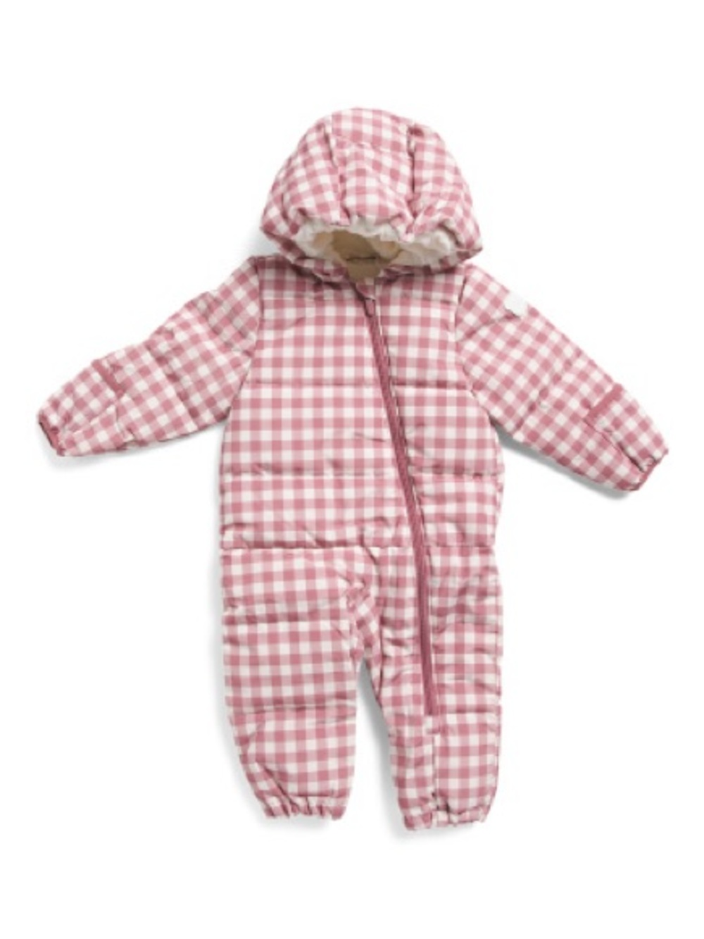 Petit Lem Pink Gingham Hooded Puffer Snowsuit